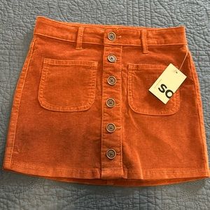 NWT. SO brand Girl’s corduroy mini button-up skirt.